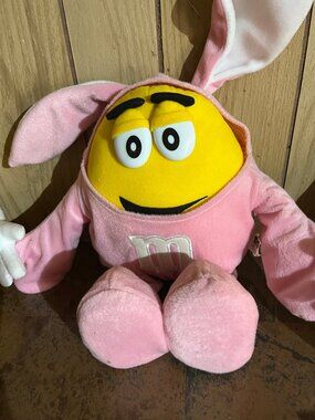 M&M's Yellow M&M Plush Pink Bunny Costume Candy Mascot Toy